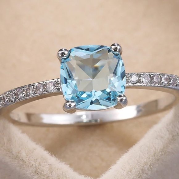 Dainty Minimalist Cushion Cut Silver Ring - Picture 2 of 4